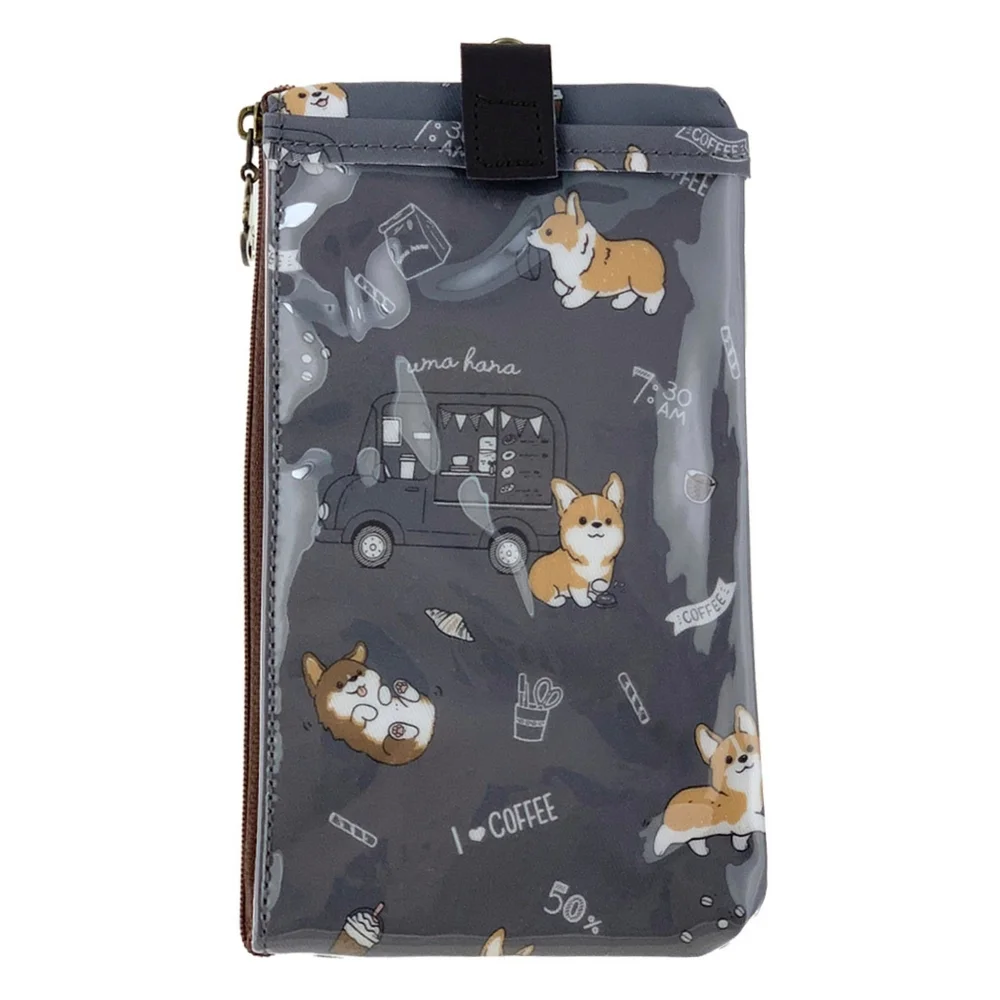 Waterproof Corgi Coffee Phone Case Pouch W/ Neck Strap